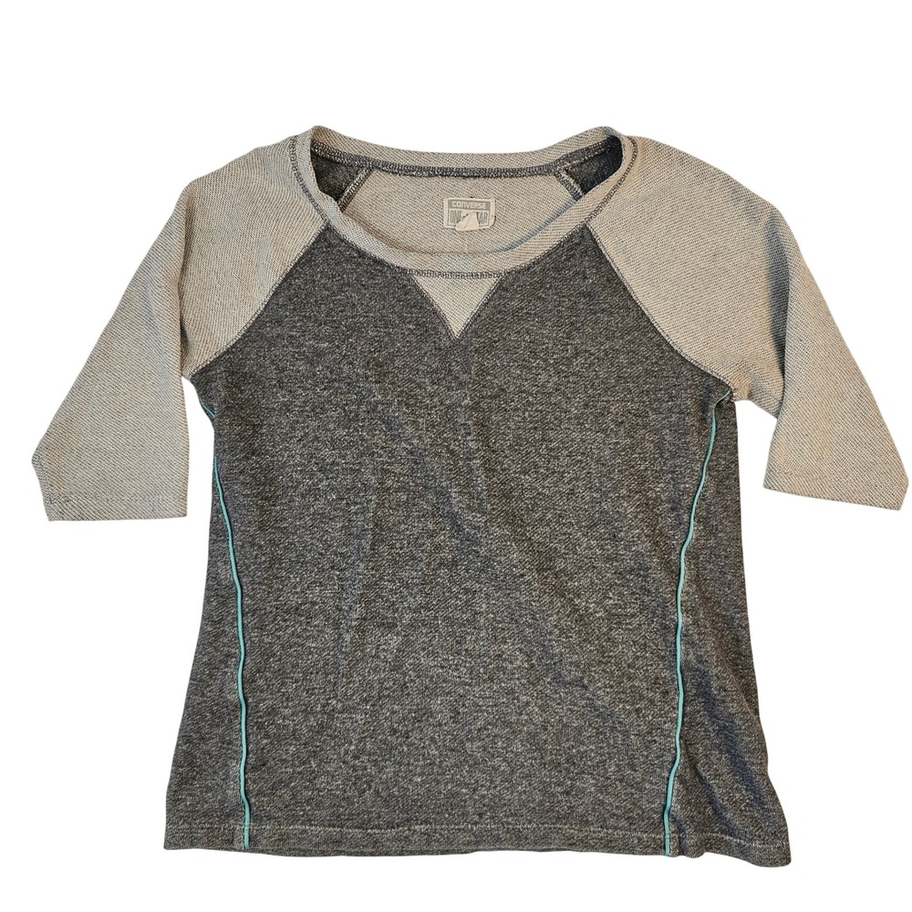 Converse One Star Womens Gray Raglan 3/4 Sleeve Sweatshirt Size M Teal Trim
